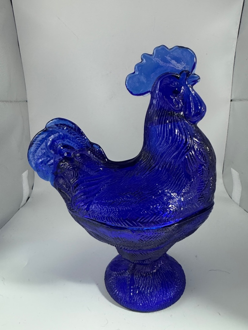 Cobalt Blue Glass Rooster Decorative Dish